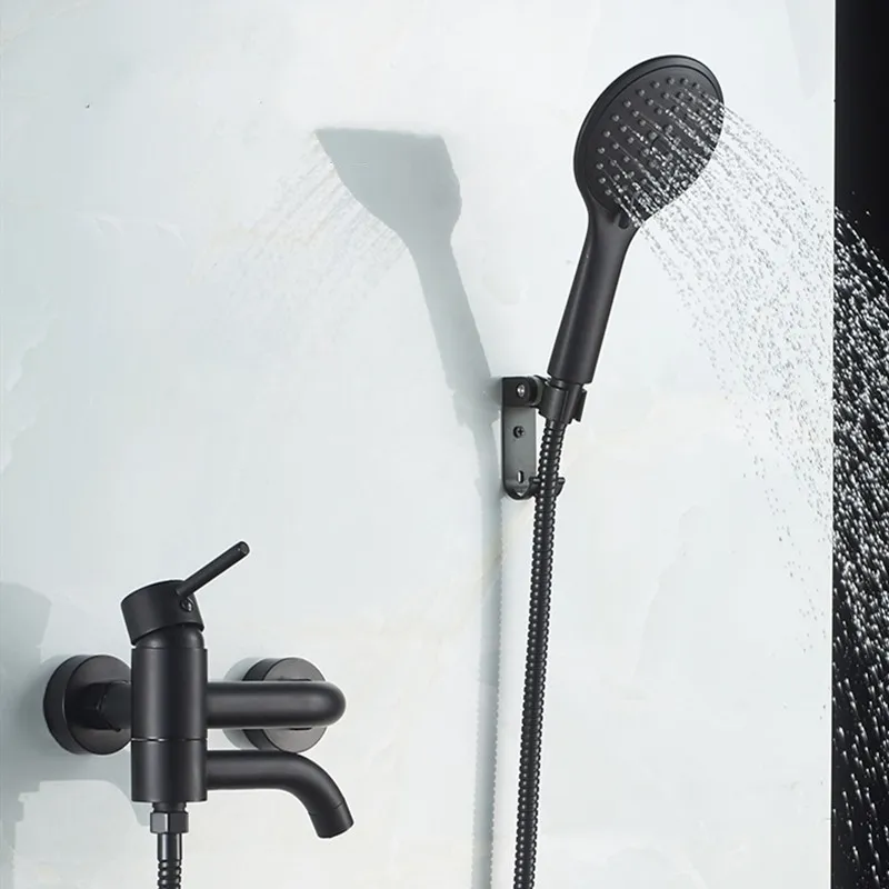 LIUYUE Baignoire Douche Robinet BlackChrome Laiton Fixé Au Mur Salle De Bains ABS Main Tête Ensembles Mitigeur Y200321