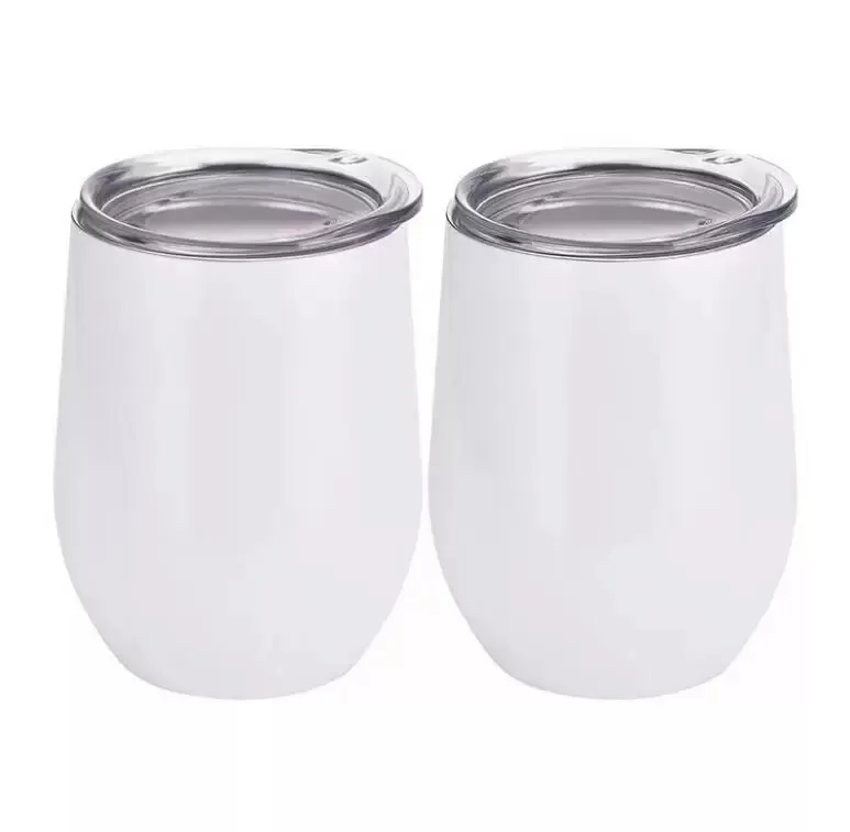 12oz Blank mugs Sublimation Wine Tumblers Egg Shaped Glass Double Wall Mugs Stainless Steel Lid