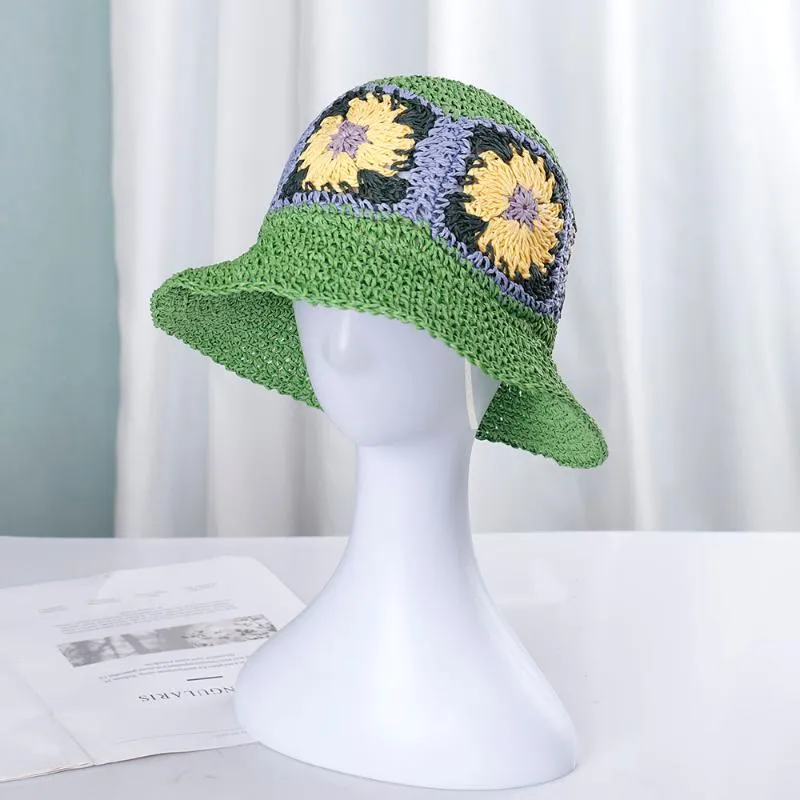 Berets Women's Hat Bone Straw Bucket Hats Sun Visor Crochet Ladies Luffy Cap For Women WholesaleBerets