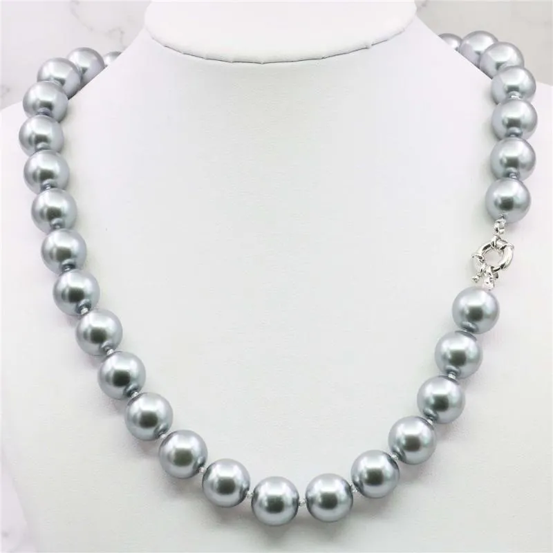 Łańcuchy Fashion Style 12MM eleganckie Silvers szara muszla naszyjnik z pereł koraliki biżuteria kamień naturalny 18 ''BV235 hurtownia PriceChains Cha