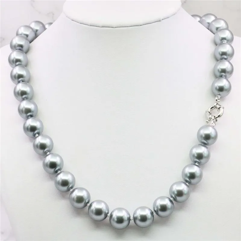 Chaînes Style De Mode 12 MM Élégant Silvers Gris Shell Perle Collier Perles Bijoux Pierre Naturelle 18 '' BV235 Gros PriceChains Cha