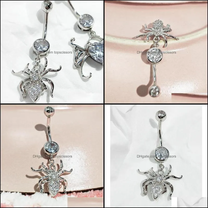 s925 silver spider belly button ring 14g cz navel barbell body piercing screw navel bars