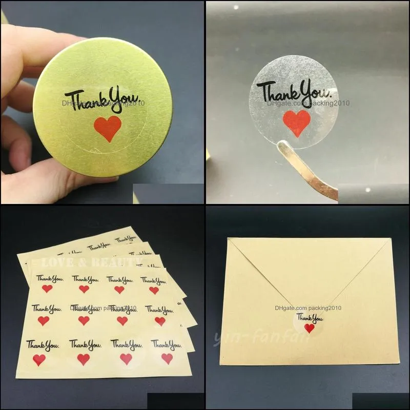 120pcs/lot Round Transparent Thank you with Red Heart Sticker envelope/wedding favors/invitations seal stickers 30*30mm