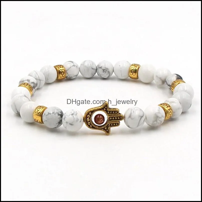 bead stone bracelet 8mm white beads bracelet  owl buddha head stretch elastic men bracelet hjewelry