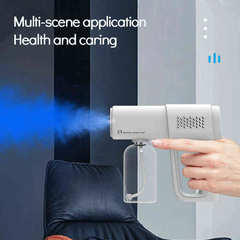 380 ml Elektrisk Nano Blue Light Steam Spray K5 Trådlös dimning Desinfektion Sprayer Gun Type-C atomization Sanitizer Machine 220507