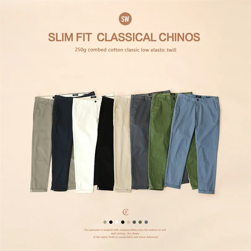 Wiosna zima swobodne spodnie Mężczyźni bawełniany Slim Fit Chinos Modne spodnie męskie ubranie marki Plus Size spant 482 220524