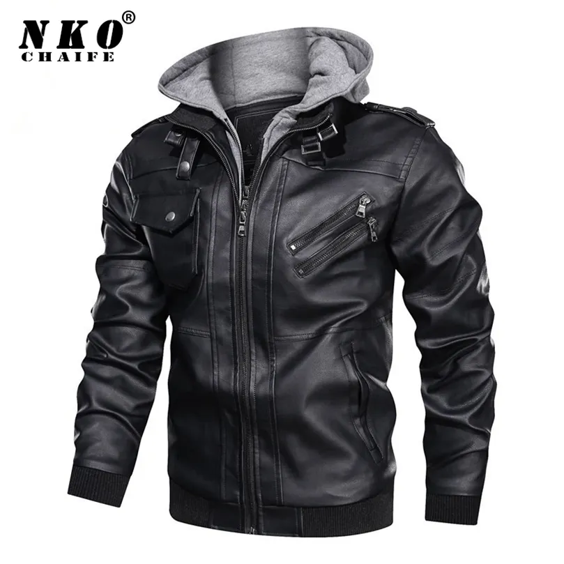 Marca Chaifenko Casaco de Winter Capuz Motocicleta Pu Jaqueta PU Casual Biker Faux Leather Jackets Men 201128