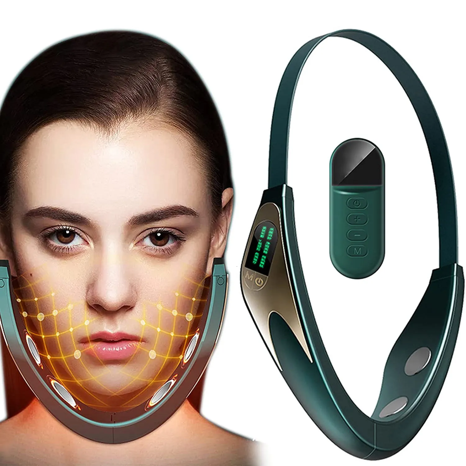 Appareils de soins du visage Électrique V Visage Façonner Masseur Levage Cou Anti Rides Rouge Bleu Ray Double Menton Beauté Instrument avec Télécommande 230206