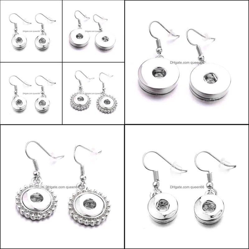 Simple silver plated 12mm 18mm snap button dangle earrings for women snaps buttons jewelry