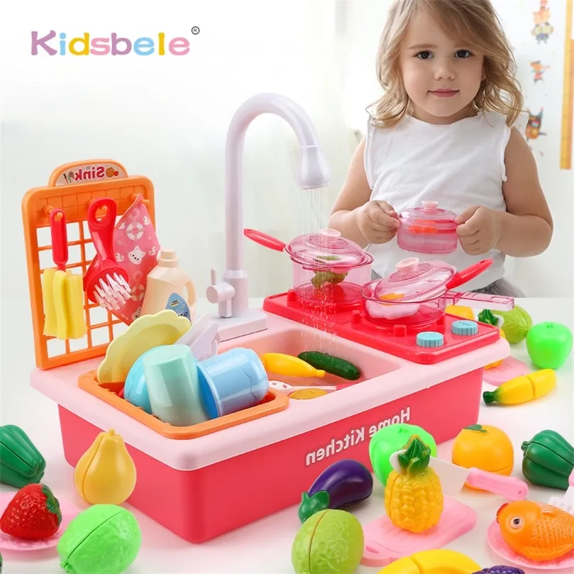 Brinquedos para brincar na pia da cozinha com jogos de cozinha Fogão Panela Brinquedos para cortar alimentos Utensílios de mesa Acessórios para meninas Brinquedos para meninas 220725