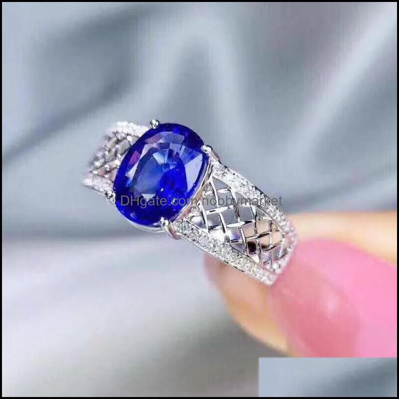 Cluster Rings Blue Sapphire Ring Per Jewelry 925 Sterling Silver 6*8mm 1.6ct Gemstone Fine Women J2120318