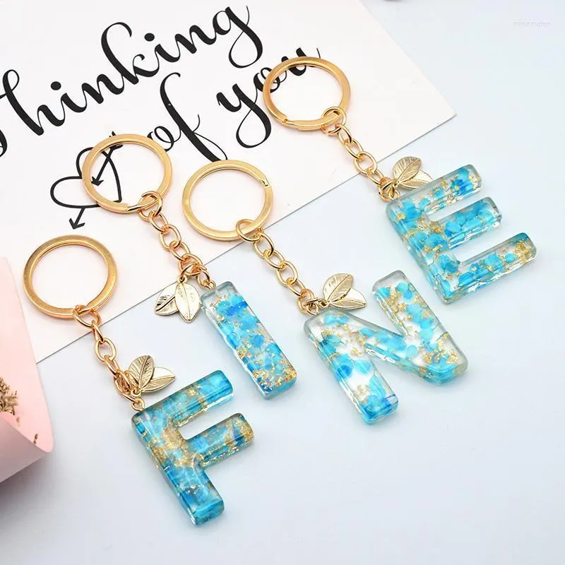 ₩2,552에서 Keychains 2022 금 포일 26 영어 문자 수지 펜던트 매력 가방 자동차 키 고리 블루 키 체인