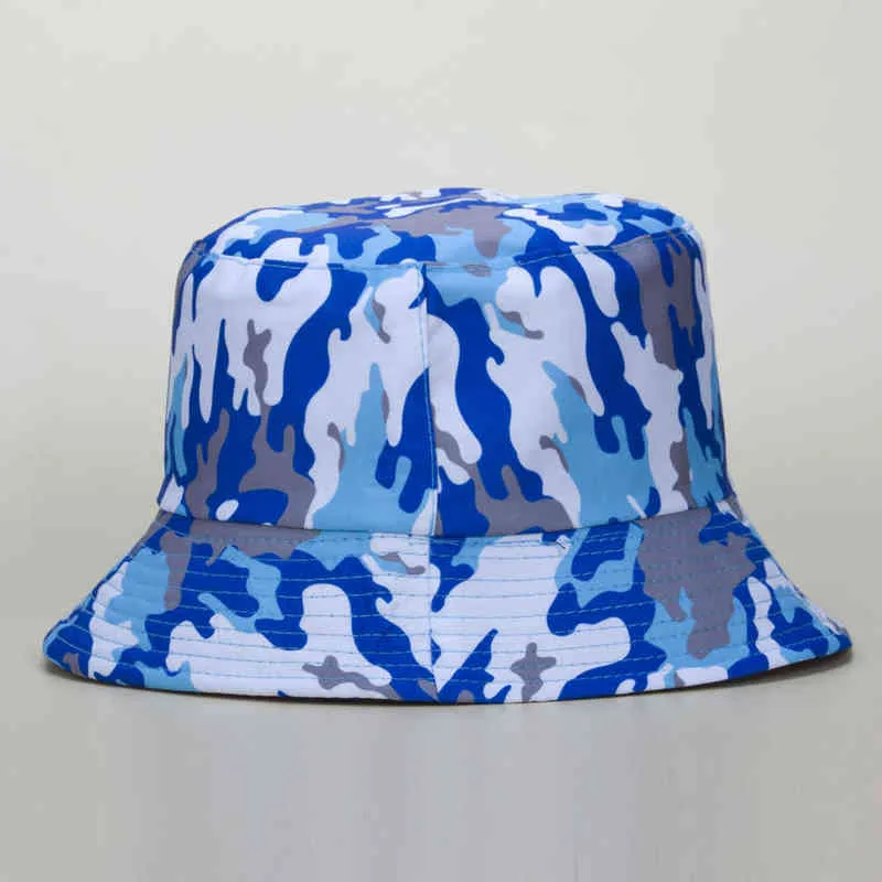 Sombrero de cubo de verano y otoño, sombreros de Panamá a la moda para mujer, sombreros de pescador de camuflaje azul marino para mujer, Dropshipping G220418