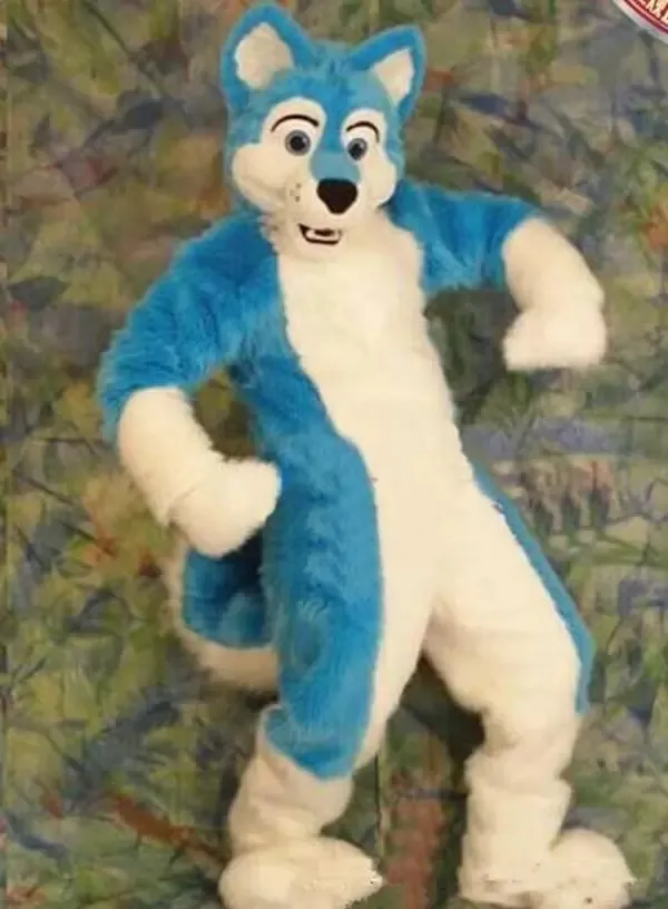 Rabatt fabriksrea Blue Fox Långt hår maskot kostym för vuxna jul Halloween Outfit Fancy Dress Kostym