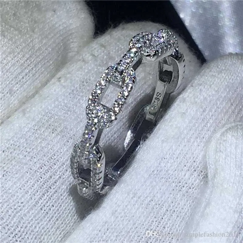 Handmade Chain Shape Promise ring 100% Soild 925 Sterling silver Jewelry 5A Zircon cz Engagement wedding band rings for women