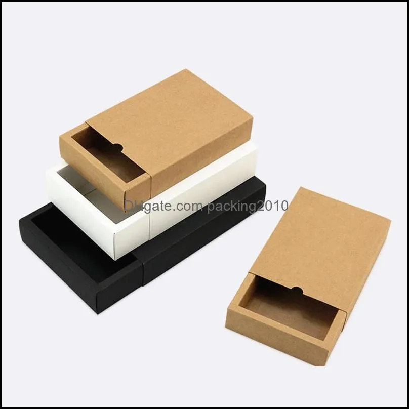 Black Kraft Gift Package Card Box Black Packing Gift Box White Paper Drawer Box Cardboard Favors Gift Packaging Boxes