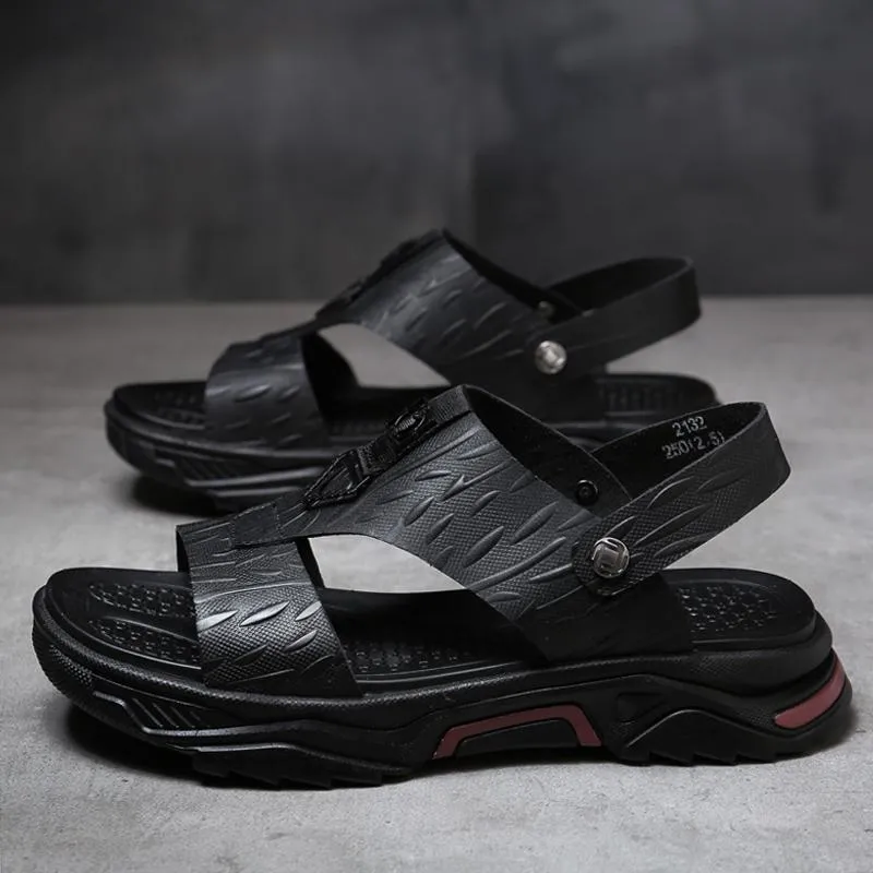 Sandalias de hombre, zapatos informales de cuero genuino de verano, zapatos planos clásicos para hombre, sandalias de playa, talla 38-48, zapatillas transpirables para sandalias para hombre 49201 sandalias 87089