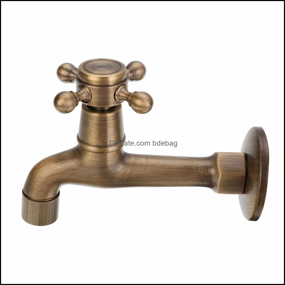 2017 Antique Wall Mounted Brass Tap Kitchen Bathroom Single Faucet Tap Washing Machine Replacement High Quality Mayitr