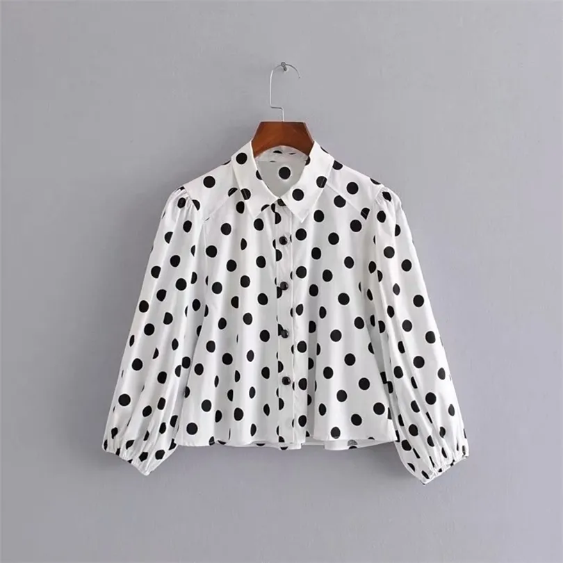 Neueste frauen süße polka dots drucken drei viertel laterne hülse drehen unten kragen weibliche stilvolle blusen blusas 201201