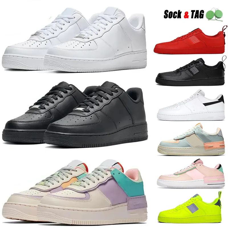 Airsforces 1 löparskor för män Dam AF 1S Shadow Trippel Vit Svart Fresh Perspective Pale Ivory Pastell Barely Green Trainers Sports Sneakers Stl 36-45