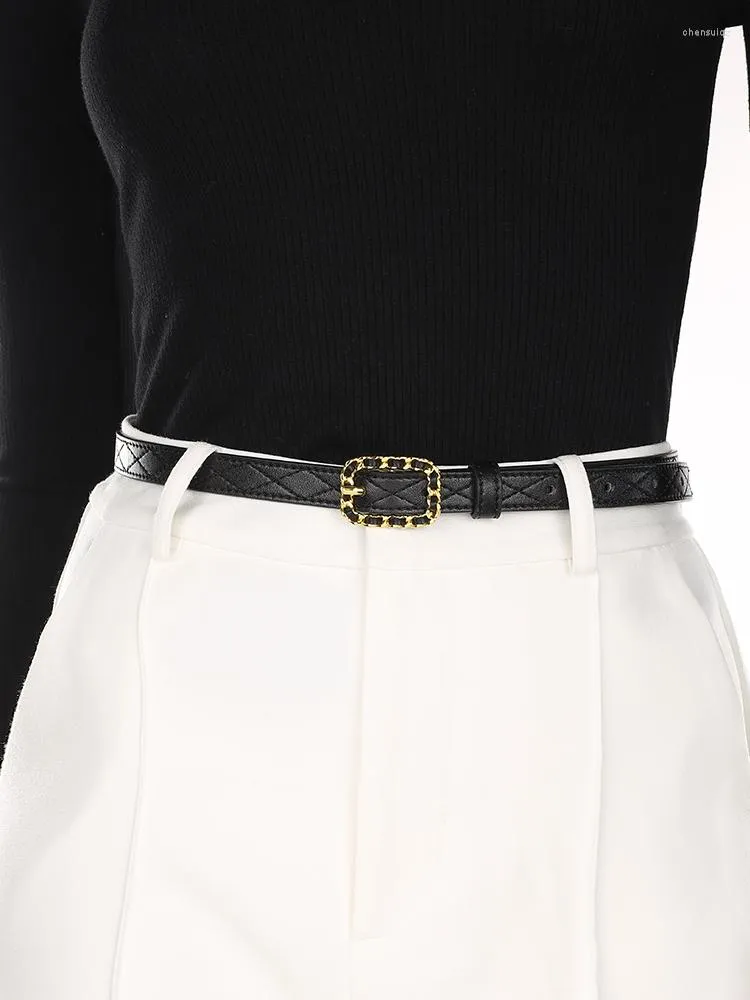 Поясные тонкие черно -белые кожаные модные дизайнерские дизайнерские дизайнерские ремешки с высокой талией на джинсовых платья подарки женский пояс