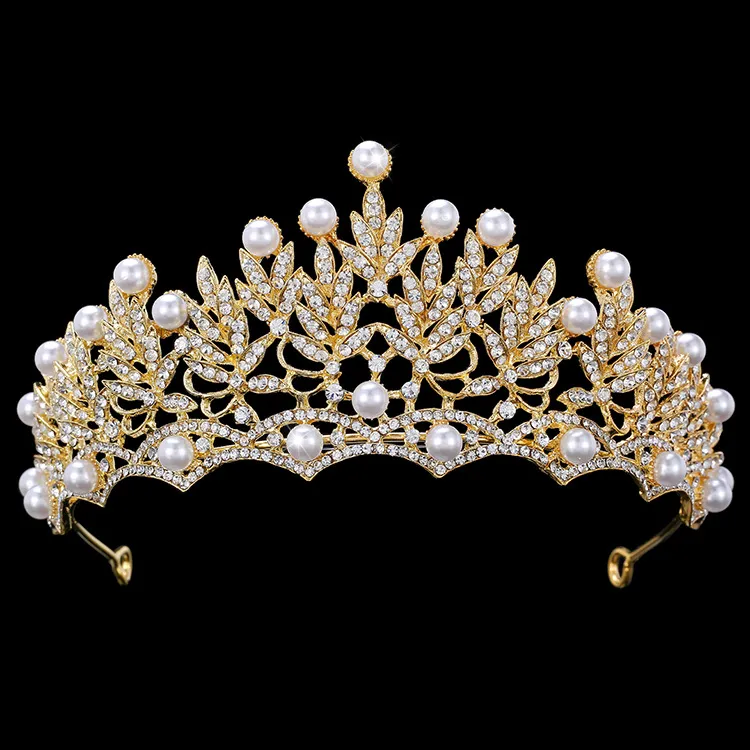 Headpieces Luxury Silver Crystals Wedding Crowns Pearls Shinning Bridal Tiaras Rhinestone Head Pieces pannband Hårtillbehör Pageant Crown