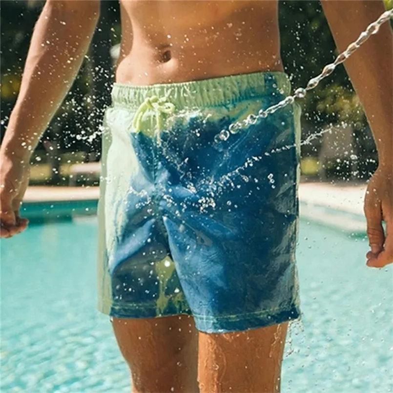 Color Changing Swim Shorts For Men Boys Bathing Suit Quick Dry Beach Swimming Trunks Water Discoloration Board 220620