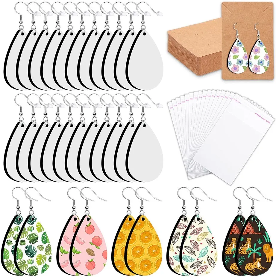 DHL Sublimation Blank Pendant Earrings Ocheyu Printing Unfinished Teardrop Heat Transfer Earring with Hooks and Jump Rings for Jewelry DIY Making