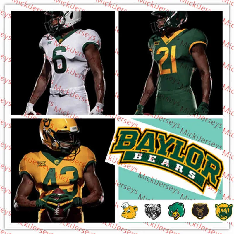 Xflsp anpassade baylor björnar fotboll jersey 6 jamycal hasty jacob zeno 1 trestan ebner tyquan thornton craig williams taye mcwilliams lorando