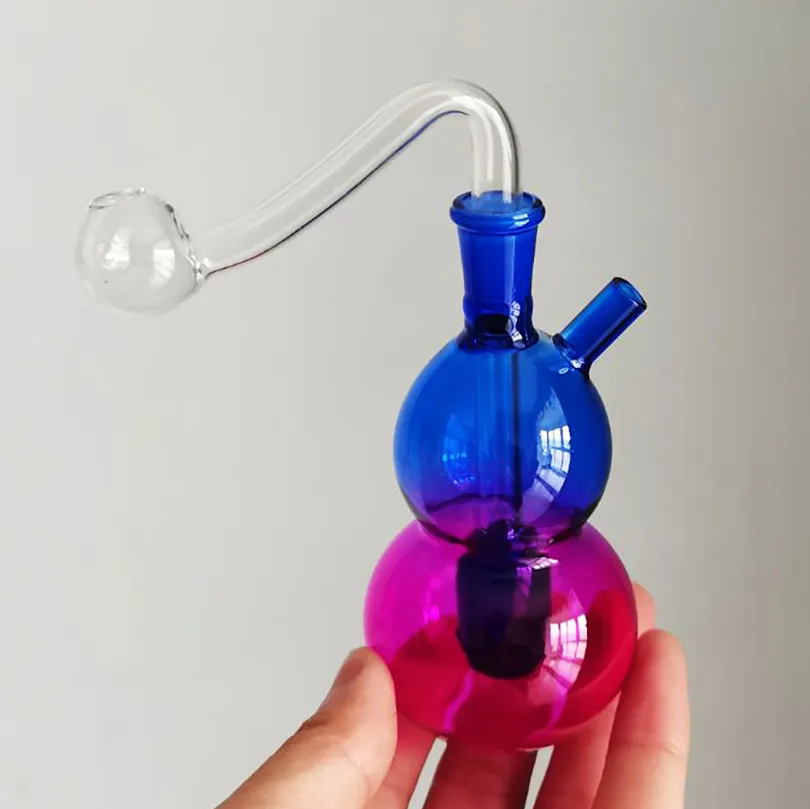 Brûleur à mazout Tuyau en verre Narguilé Recycleur Barboteur d'eau Pipes à fumer Dab Rig Portable Coloré Gourde Percolater Bongs avec 10mm Bol de tabac transparent Tuyau en silicone Shisha