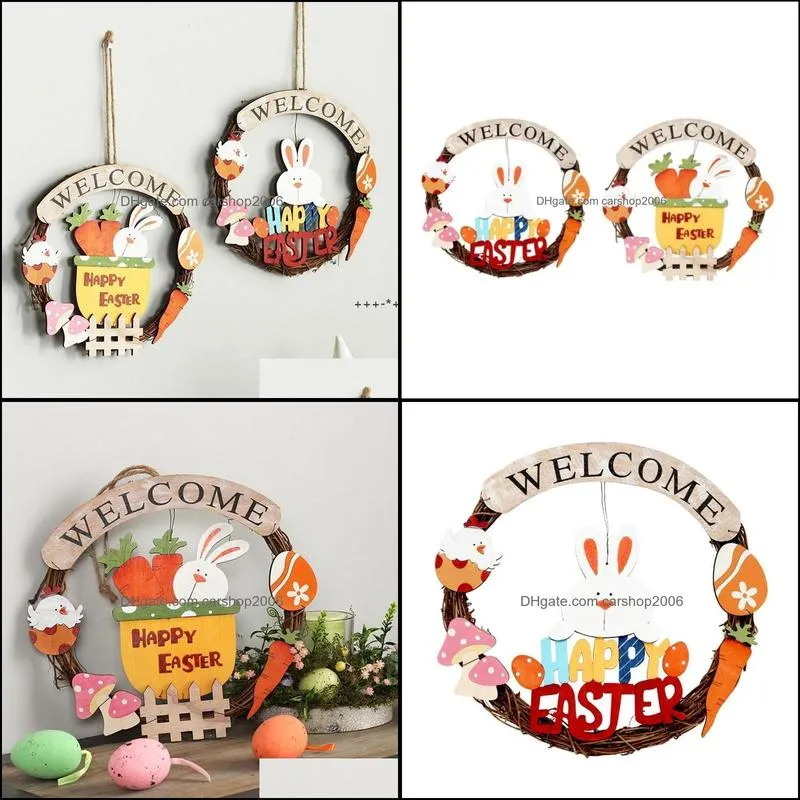 NEWDecorative Flowers & Wreaths Easter for Front Door Decor Eggs Carrot Rattan Garland Wall RRD12860