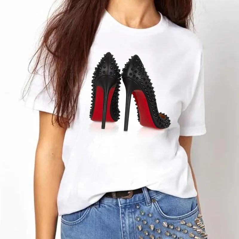 T-Shirt Femme 2022 Est Aquarelle Talons Hauts Chaussures Imprimer Mode Femme Femmes 90s Hip Hop Tops Tees Shirt Hipster Vintage Streetwear