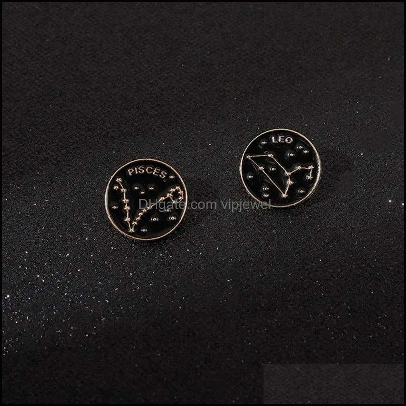 twelve constellations round brooch pin gold letters circle alloy corsage badges women backpack sweater bag hat clothes lapel pin brooches