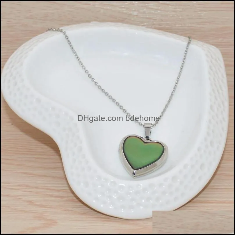 heart mood necklace stainless steel changing color emotion feeling temperature can open pendant 120pcs/lot