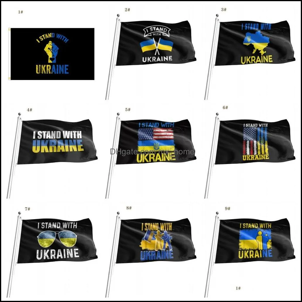 Ukraine Flag with Brass Grommets,We I Stand with Ukraine Peace Ukrainian Blue Yellow Indoor Outdoor Flags & Banners Sign (3X5 Ft ) Polyester