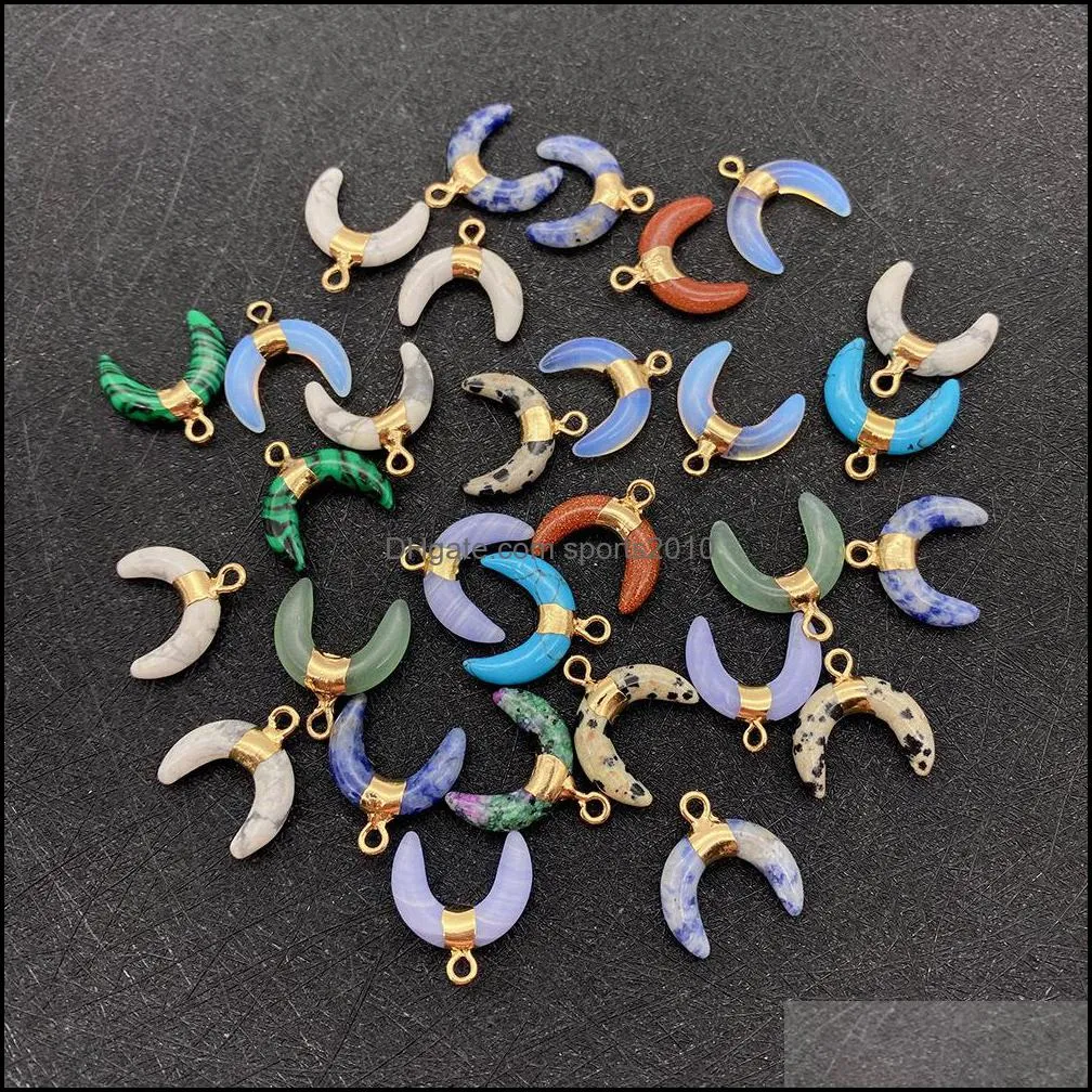 colorful crystal stone crescent moon charms pendant for jewelry making chakra reiki healing green aventurine pendants sports2010