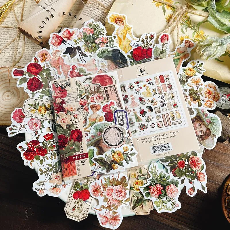 Vintage Flower Die Cuts Sticker Collection Kit For Scrapbooking