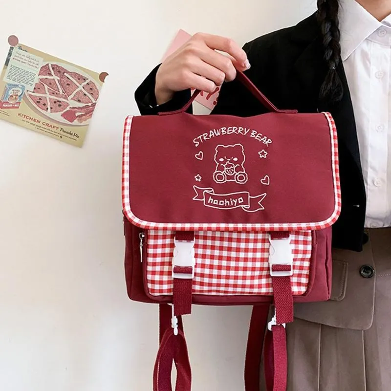 Skolväskor japanska mode damer ryggsäck kawaii kvinnor för tonårsflickor axel ryggsäck söt duk