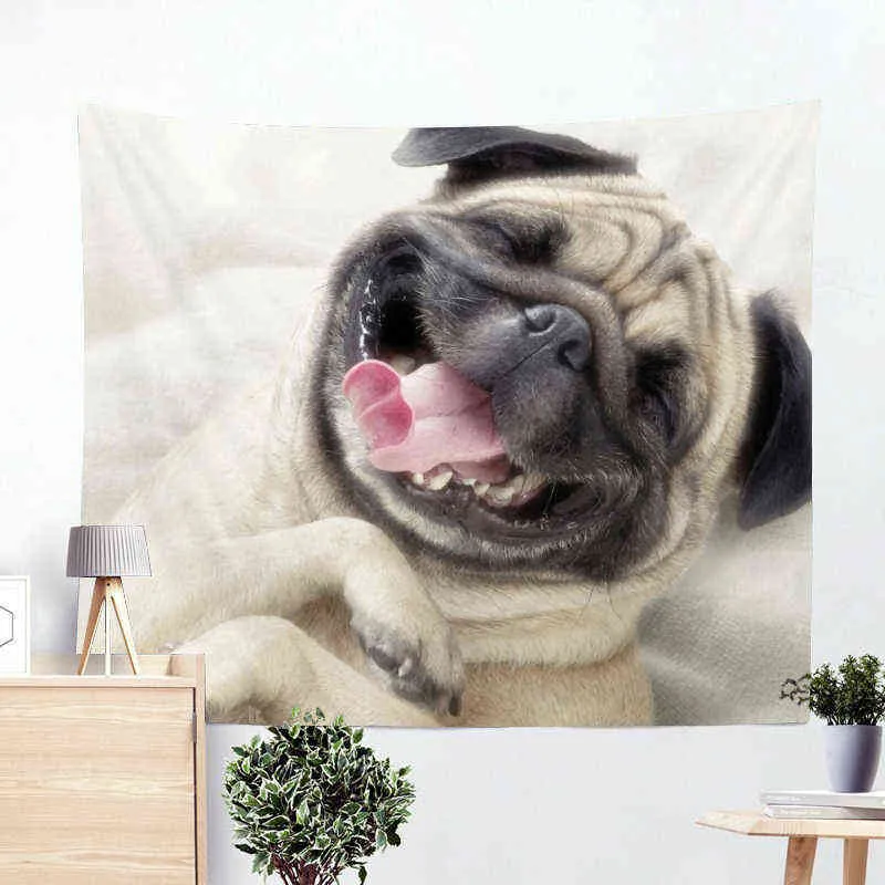 3D Creative Cool Cats Series Modèle Polyester Tapestry Pug Animal Imprimé mur suspendu salon Home Decoration J220804