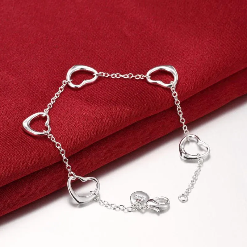 Charm Bracelets Fashion Fine Romantic Heart Chain 925 Stamp Silver Bracelet For Woman Luxury Brands Jewelry Wedding Party Christmas GiftsCha