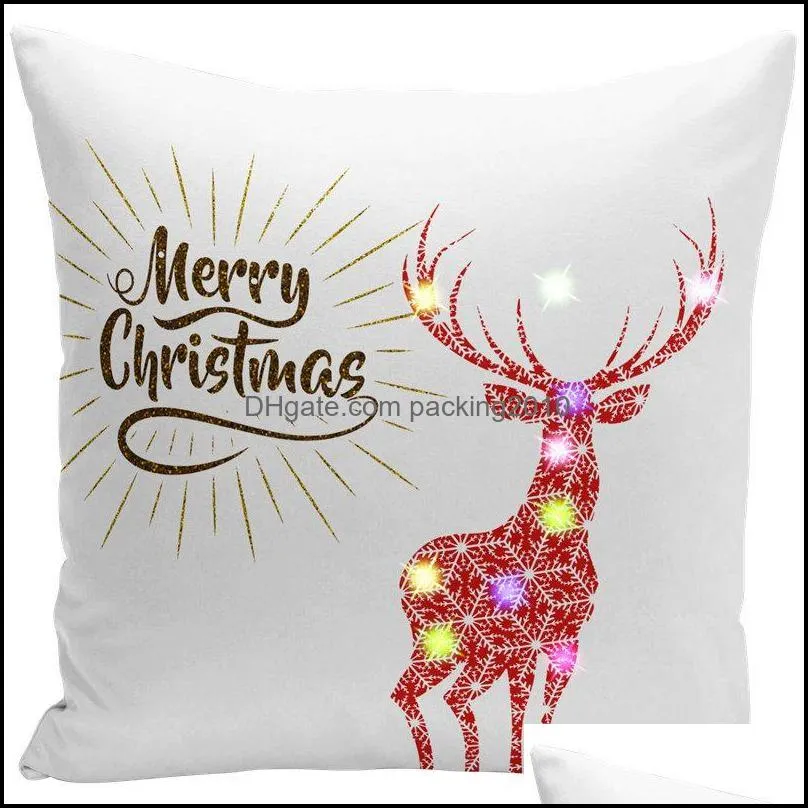 christmas fairy lights led pillow case polyester short plush cushion cover reindeer blue sky decoration gifts pillow 45 x 45cm