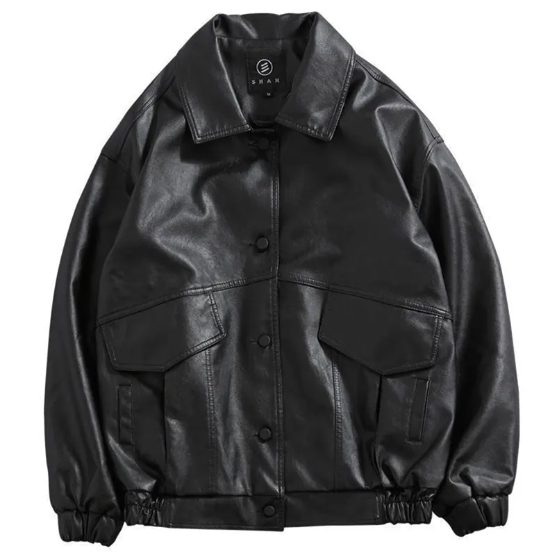 PU Lederjacke Männer Schwarz Weiche Kunstleder Jacke Motorrad Biker Mode Leder Mäntel Männlichen Bomber Jacke Taschen Kleidung 220801