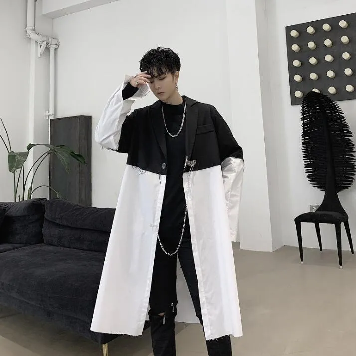 Men's Trench Coats Mens Man Black And White Long Coat Men Clothes Suit Collar Overcoat Sleeve 2022 Spring Autumn DesignerMen's