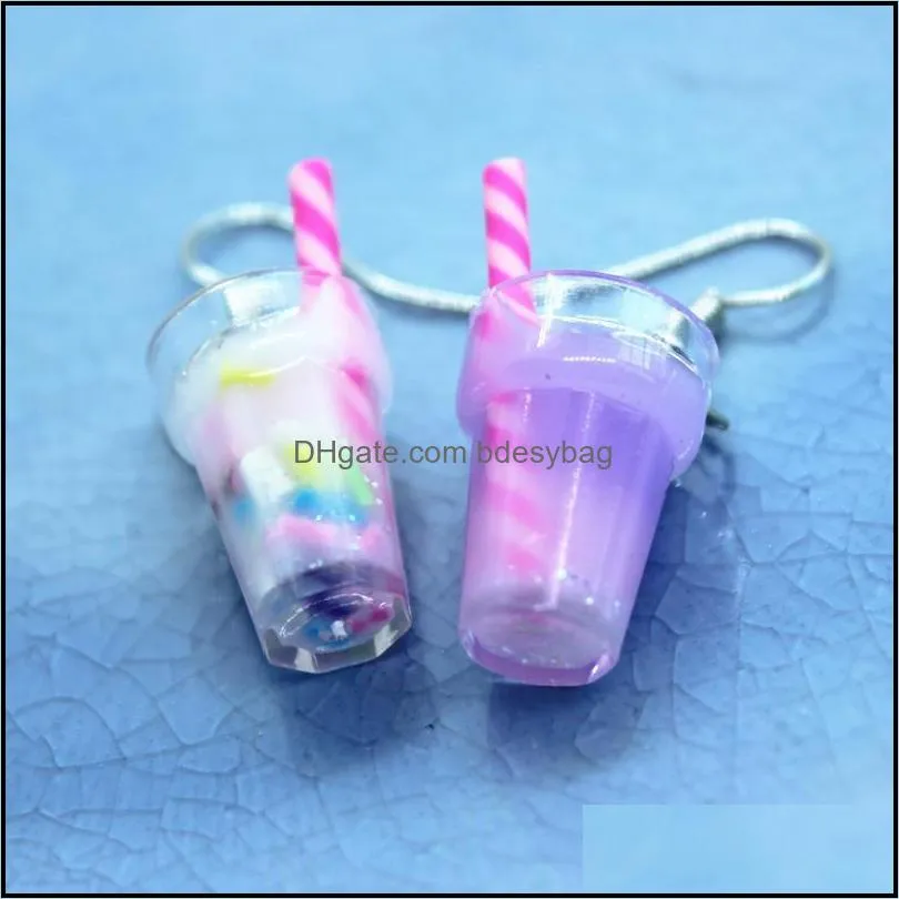 2020 new summer mini milk cup earrings fashion resin drink women`s jewelry funny creative gifts for friend
