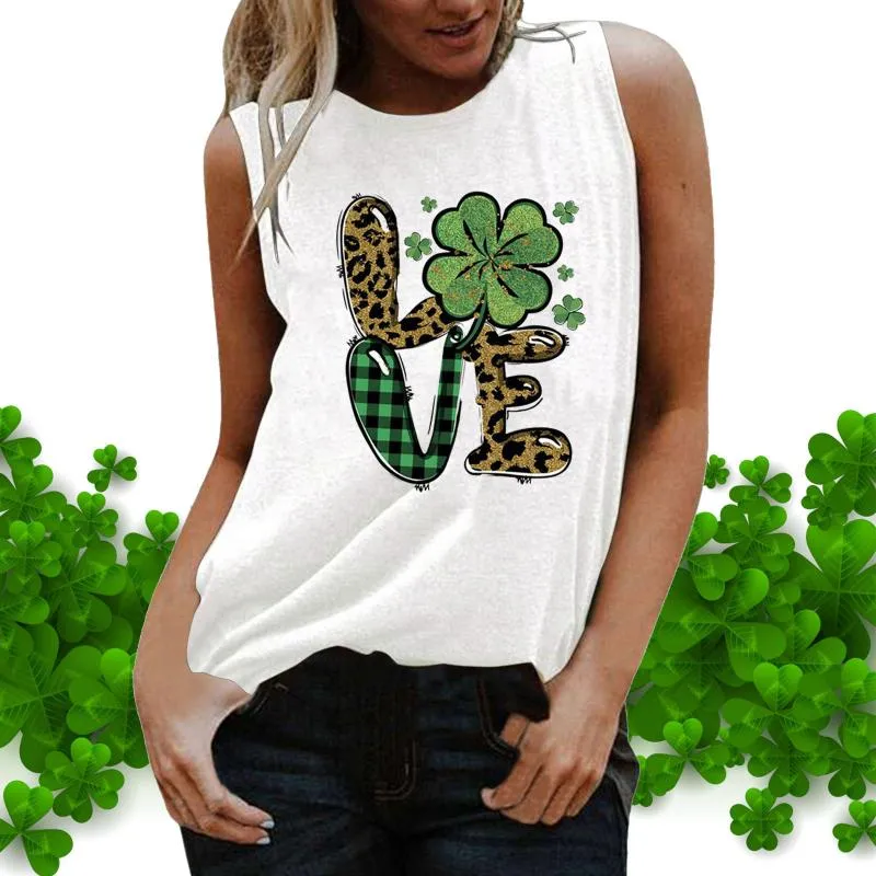 Tanques femininos Camis Mulheres St. Patrick's Day Tops Camisa Impressa Tee Sem Mangas Redondo Pescoço Solto T-shirt Colete Blusa Casual Músculo Preto