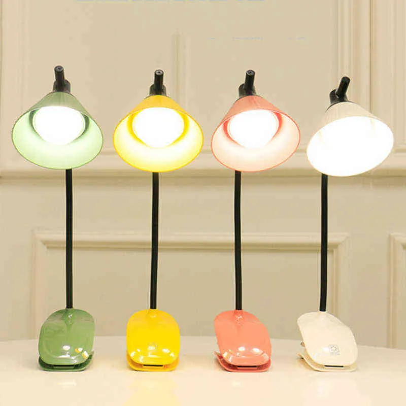 USB Rechargeable LED Folding Clip on Desk Lamp Eye Protection Touch Dimming Reading Clamp Table Lamp Bed Light 3 Brightness H220423