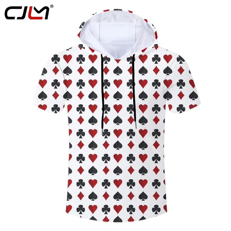 Poker Print Hooded Tshirt Fitness Plus Size Men Tee Tops Spela Card Fashion Harajuku Mens Summer Clothing 220623