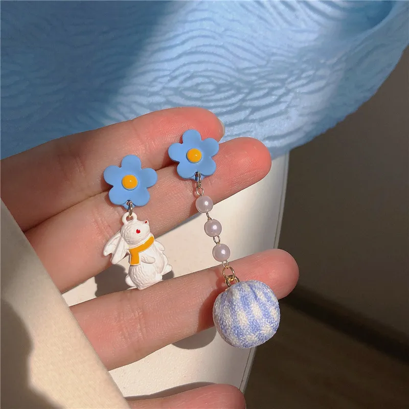 Fashion cute Dangle earrings female flowers all-match cartoon rabbit earless ear clips new simple jewelry
