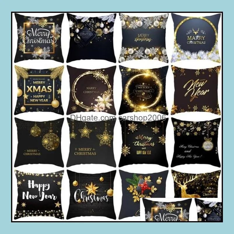 Pillow Case Bedding Supplies Home Textiles Garden Ll Taoup Gold Black Snowflake Merry Christmas Pillowcase Xmas Decor For Dh4Qs