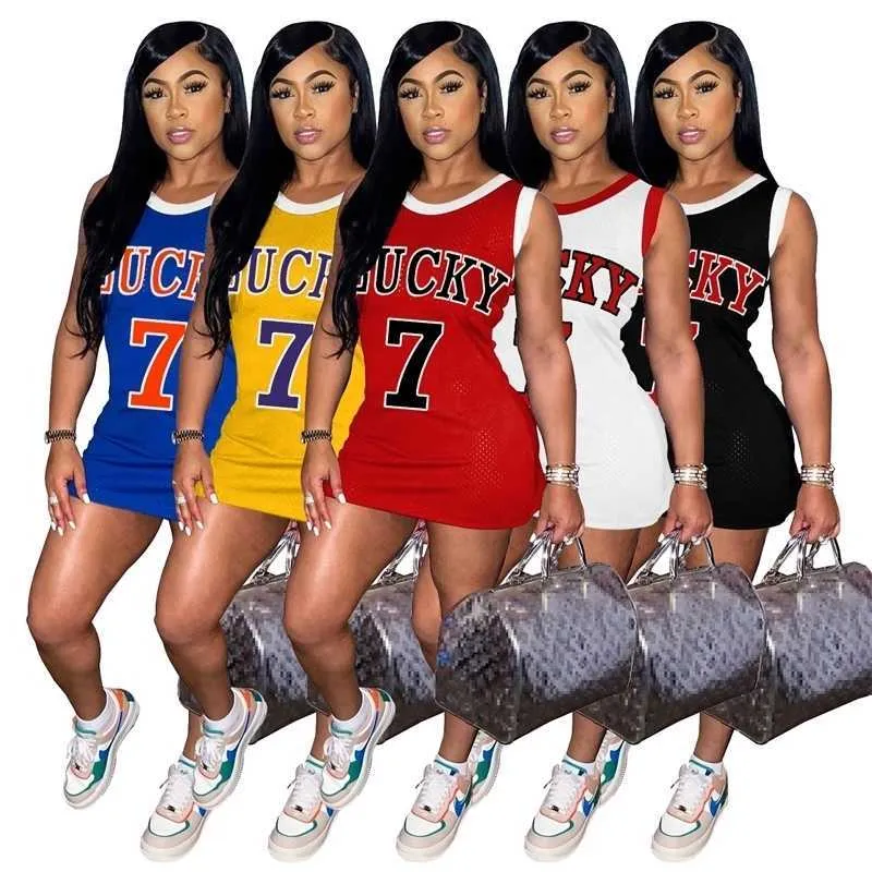 Sexy Sleeveless Women Letter Printed Basketball Dress Summer One Piece  Skirt Slim Jersey Style Tracksuit Sports Cause Dresses